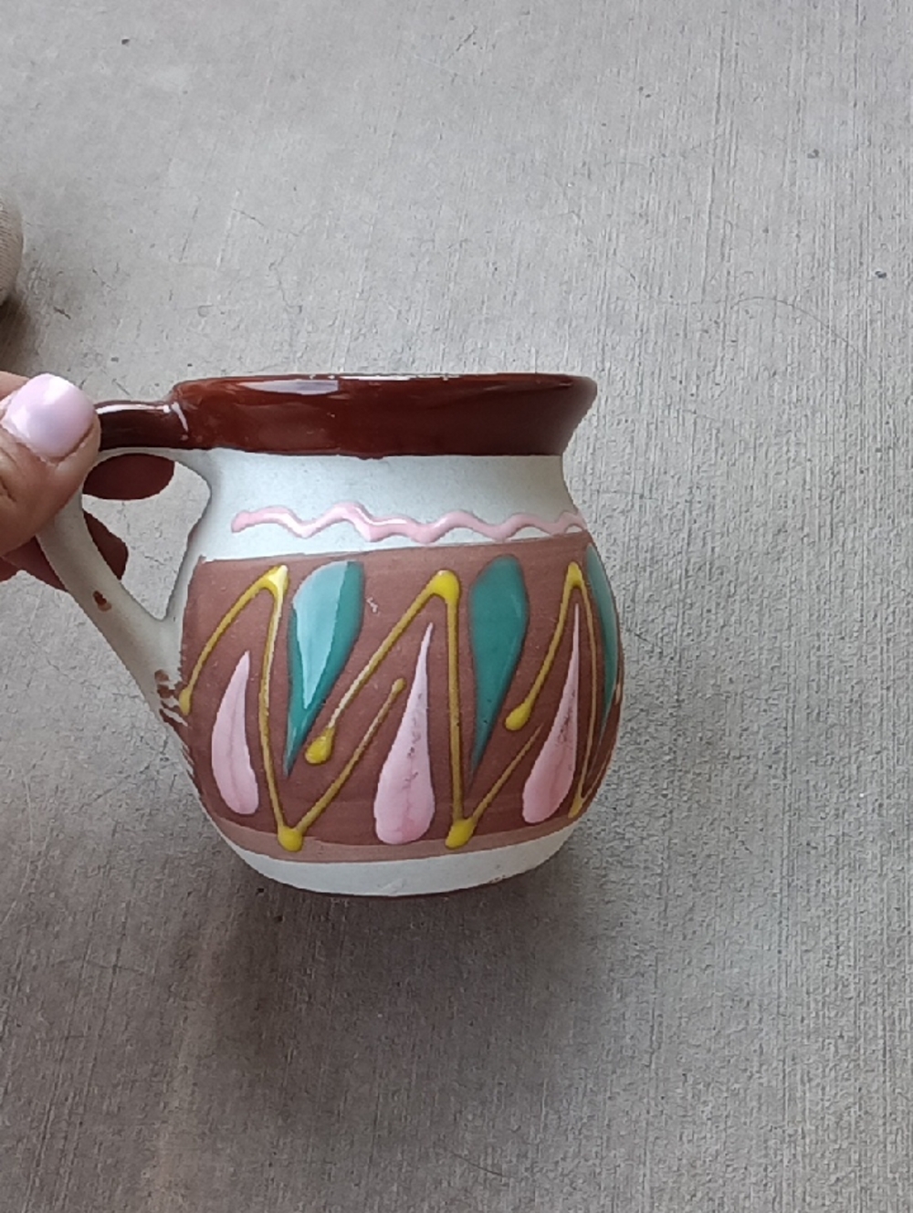 Hand-Painted Decorative Ceramic Mug - Pink, Teal & Brown